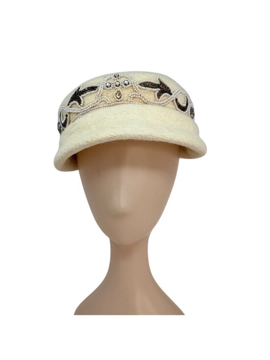 Jan Leslie Beaded Wool Hat Off White Designer‎ Cap 1990s main image 11